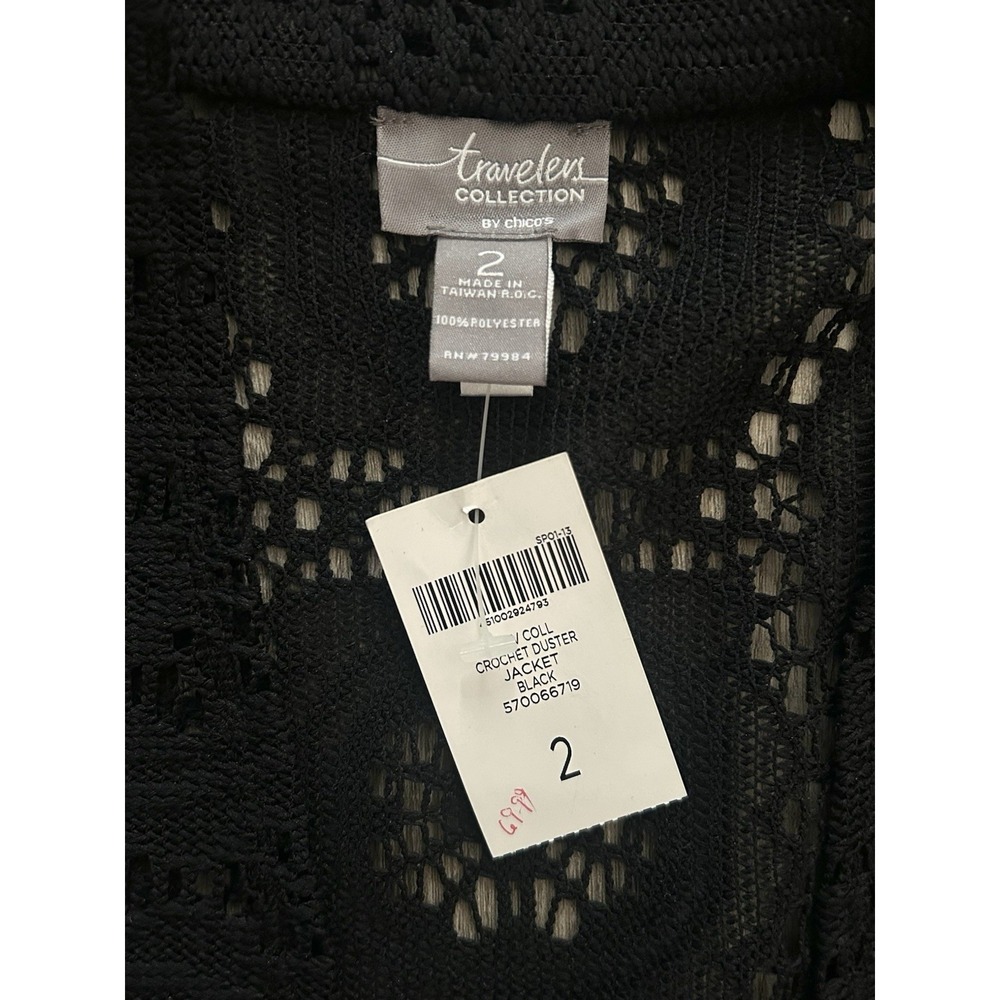 Chico's Travelers Women's Crochet Lace Long Duster Cardigan Large 2 Boho - Picture 5 of 9